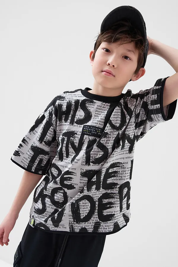 Фуфайка трикотажная для мальчиков (футболка) PLAYTODAY, черный,серый,светло-серый - фото 2