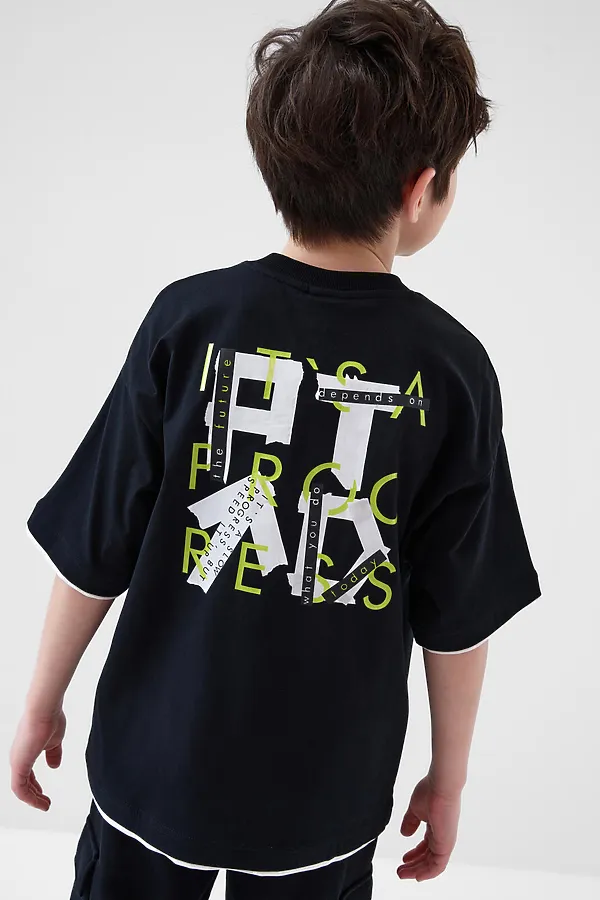 Фуфайка трикотажная для мальчиков (футболка) PLAYTODAY, черный,белый - фото 2