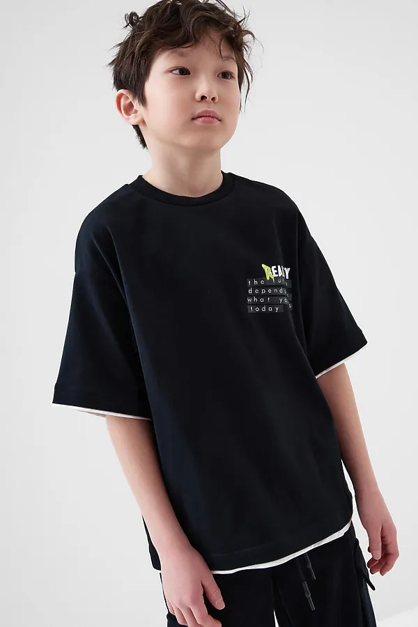 Фуфайка трикотажная для мальчиков (футболка) PLAYTODAY, черный,белый - фото 2