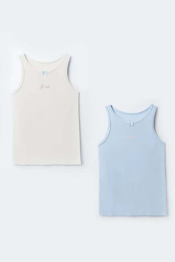 Топ для девочек (2шт) MARK FORMELLE, молочный +голубой +печать - фото 2
