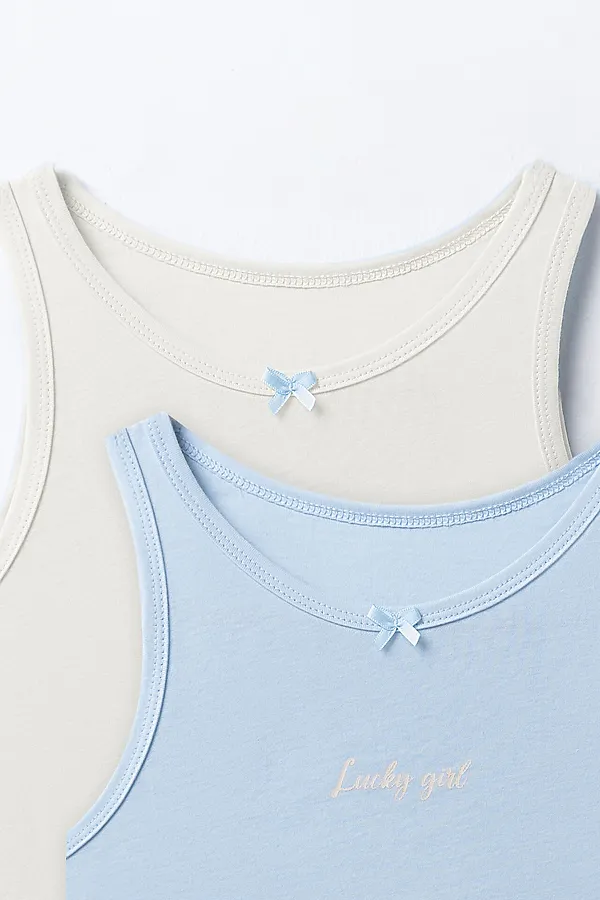 Топ для девочек (2шт) MARK FORMELLE, молочный +голубой +печать - фото 2