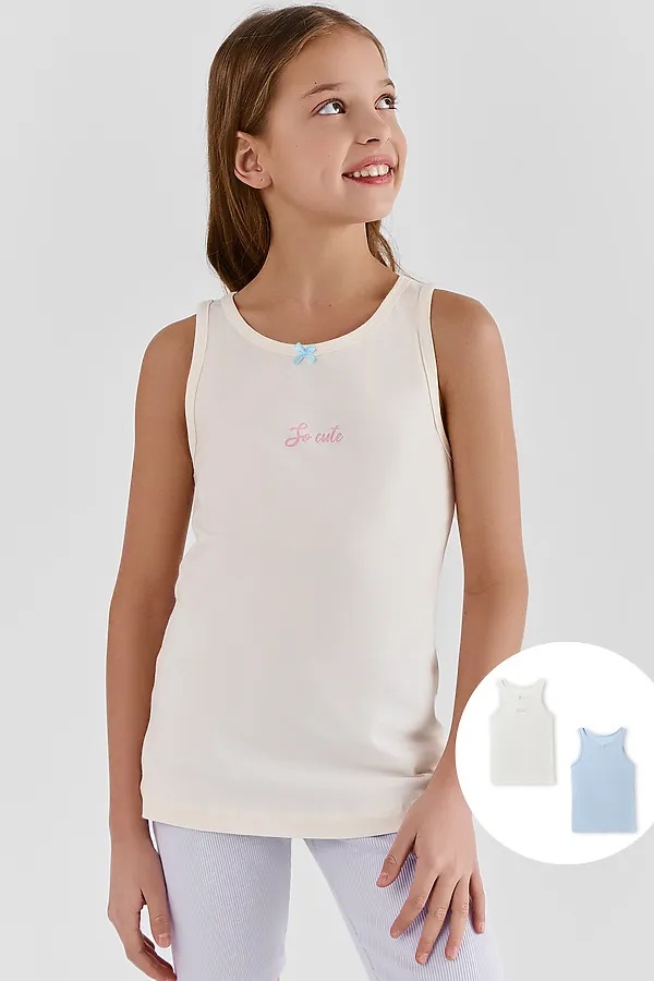 Топ для девочек (2шт) MARK FORMELLE, молочный +голубой +печать - фото 2