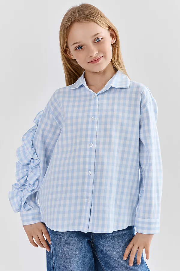 Рубашка для девочек MARK FORMELLE, голубая клетка - фото 2