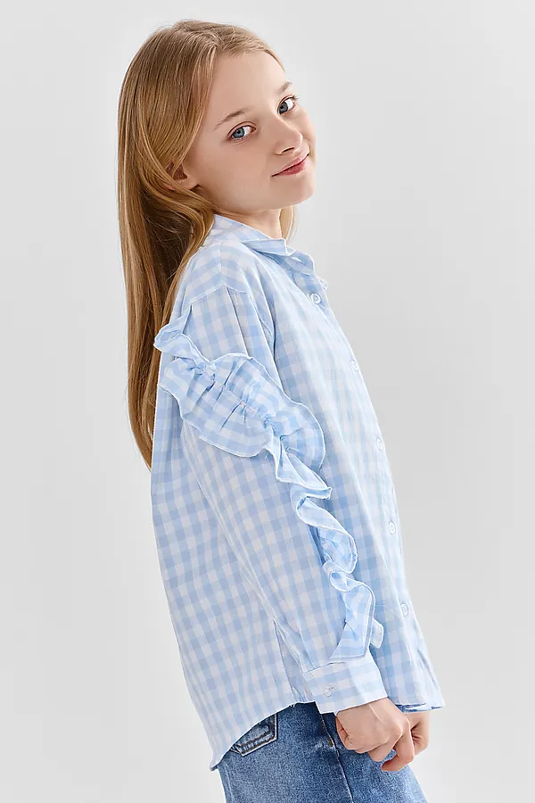 Рубашка для девочек MARK FORMELLE, голубая клетка - фото 2
