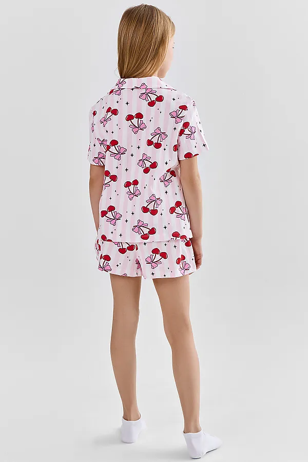 Комплект для девочек (рубашка, шорты) MARK FORMELLE, вишенки на полоске - фото 2