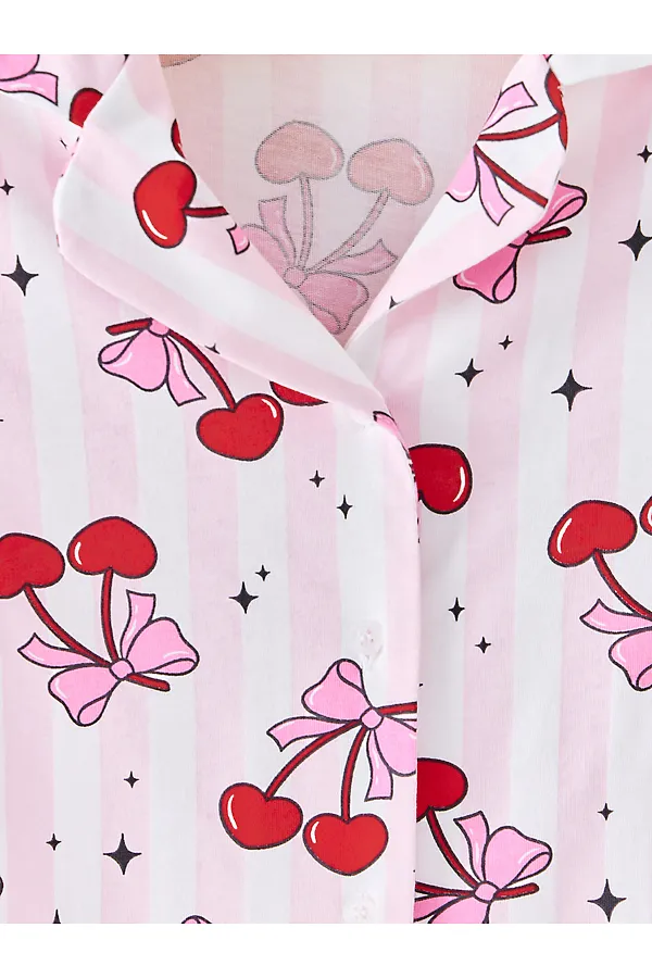 Комплект для девочек (рубашка, шорты) MARK FORMELLE, вишенки на полоске - фото 2