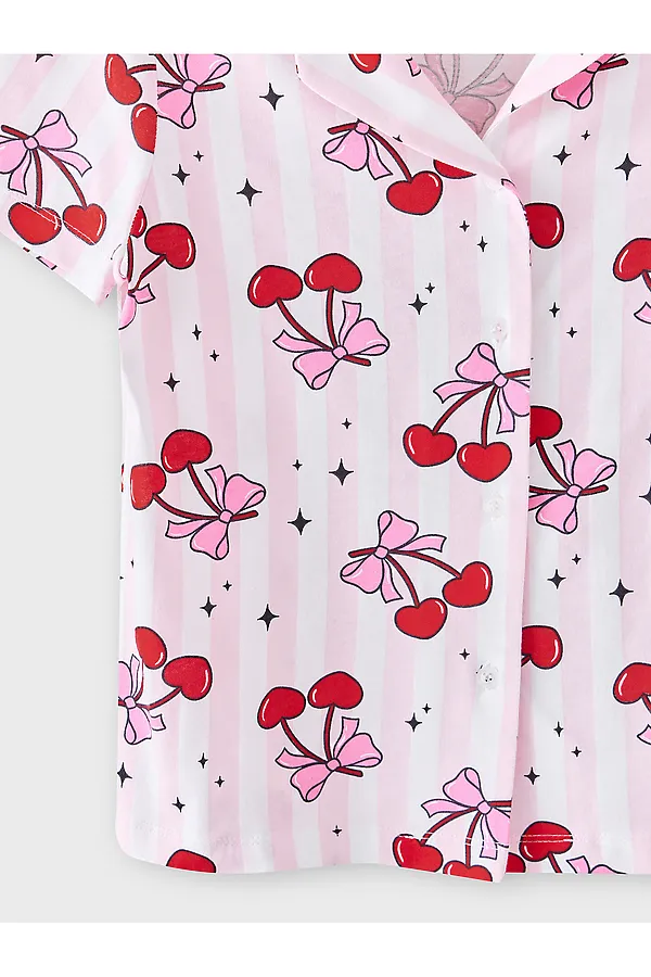 Комплект для девочек (рубашка, шорты) MARK FORMELLE, вишенки на полоске - фото 2