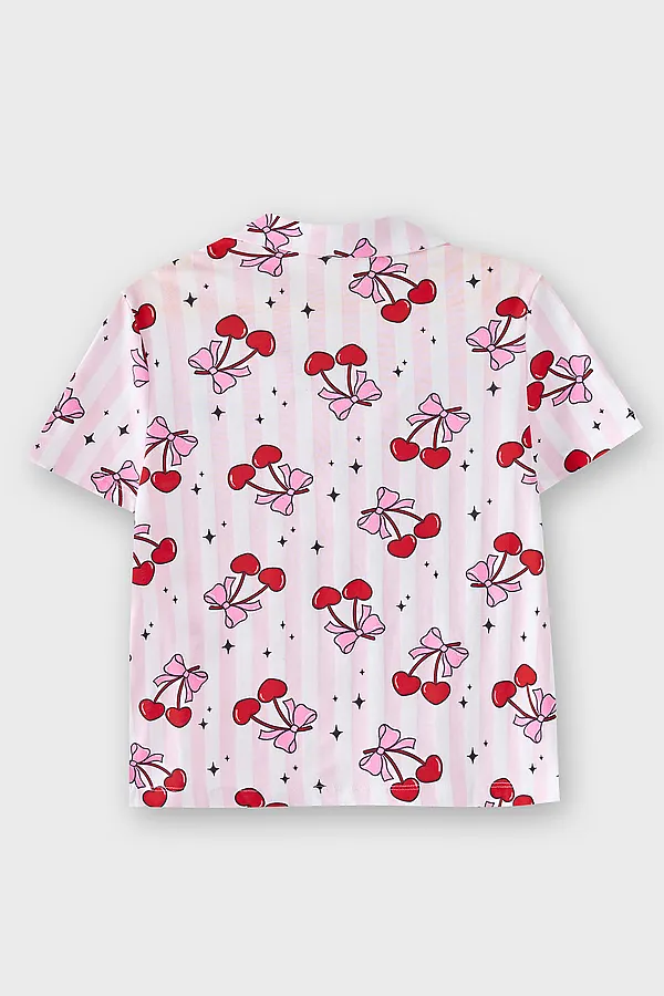 Комплект для девочек (рубашка, шорты) MARK FORMELLE, вишенки на полоске - фото 2