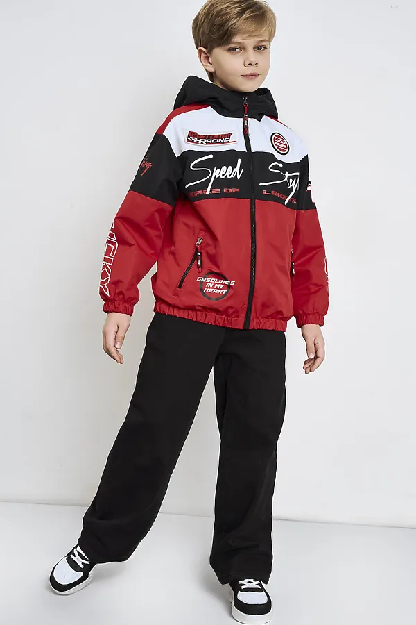 Куртка текстильная с полиуретановым покрытием для мальчиков (ветровка) PLAYTODAY, белый,черный,красный - фото 2
