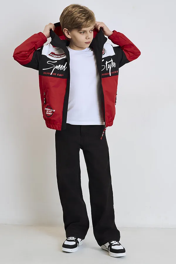 Куртка текстильная с полиуретановым покрытием для мальчиков (ветровка) PLAYTODAY, белый,черный,красный - фото 2