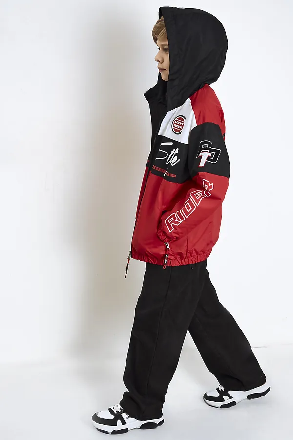 Куртка текстильная с полиуретановым покрытием для мальчиков (ветровка) PLAYTODAY, белый,черный,красный - фото 2