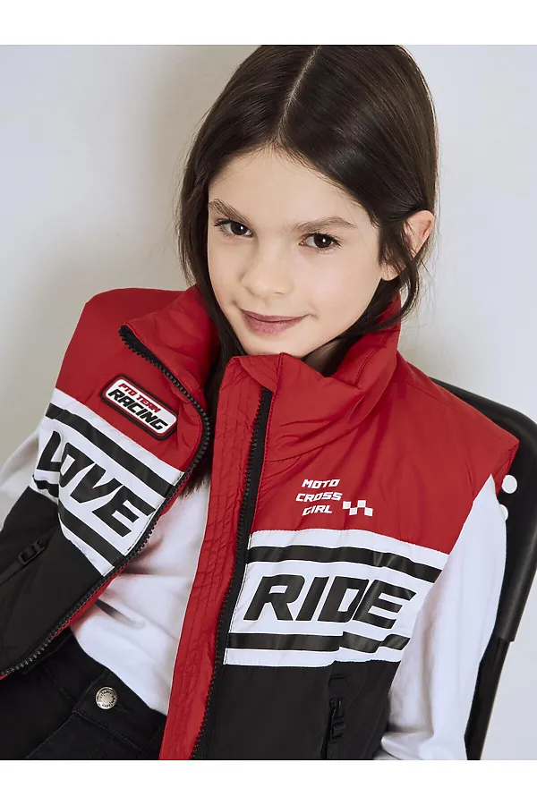 Жилет текстильный с полиуретановым покрытием для девочек PLAYTODAY, белый,черный,красный - фото 2