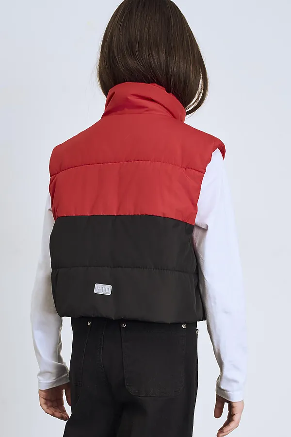 Жилет текстильный с полиуретановым покрытием для девочек PLAYTODAY, белый,черный,красный - фото 2