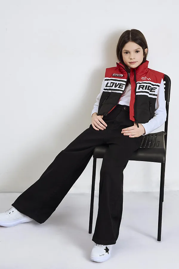 Жилет текстильный с полиуретановым покрытием для девочек PLAYTODAY, белый,черный,красный - фото 2