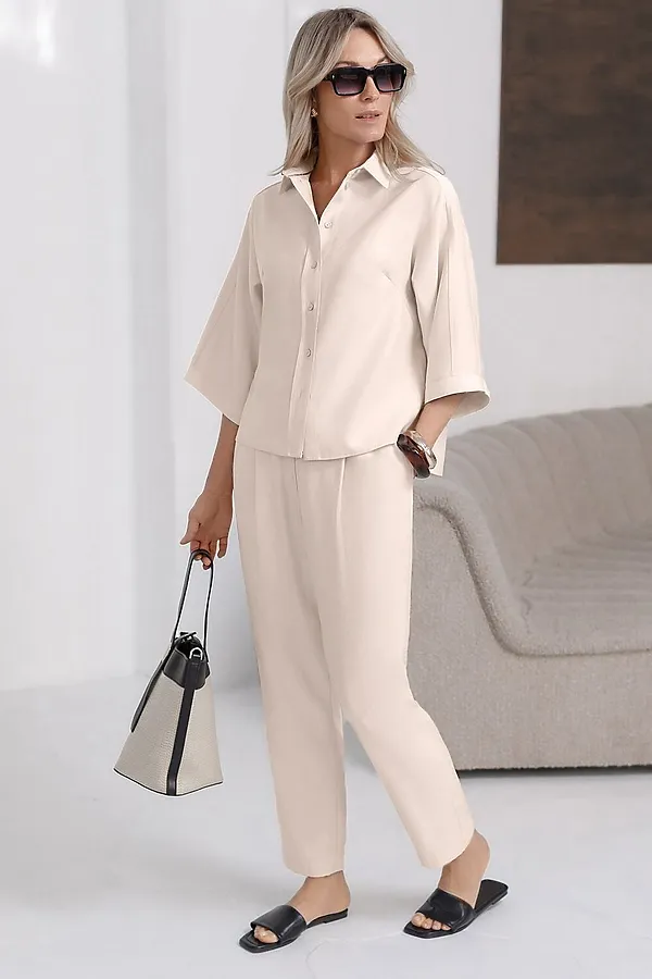 Брюки бананы с поясом на резинке из плотного лиоцелла VILATTE, кокосово-молочный - фото 2