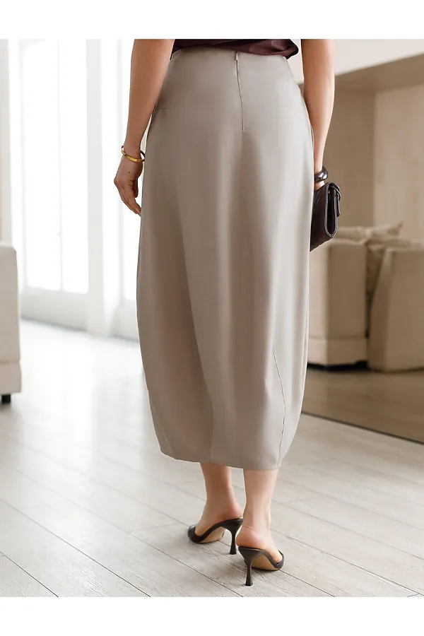 Юбка тюльпан с разрезом скроенная по косой из плотного лиоцелла VILATTE, светло-бежевый - фото 2