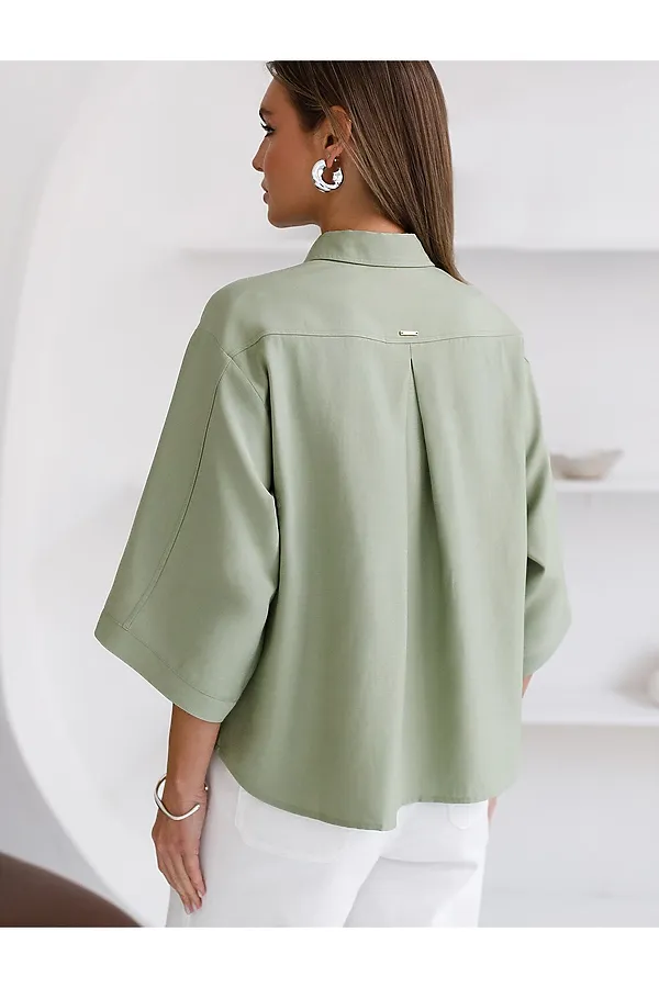 Блузка с широкими рукавами 3/4 из плотного лиоцелла VILATTE, зеленый чай - фото 2