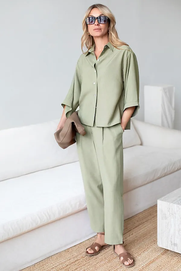 Блузка с широкими рукавами 3/4 из плотного лиоцелла VILATTE, зеленый чай - фото 2