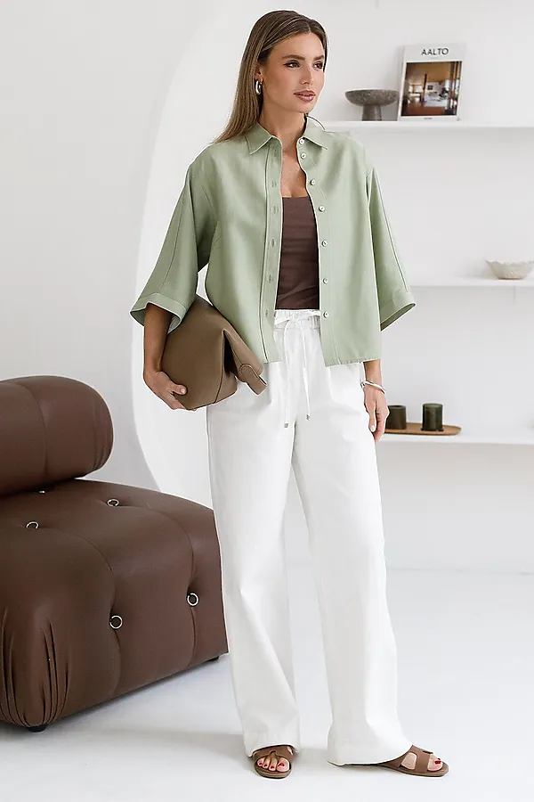 Блузка с широкими рукавами 3/4 из плотного лиоцелла VILATTE, зеленый чай - фото 2