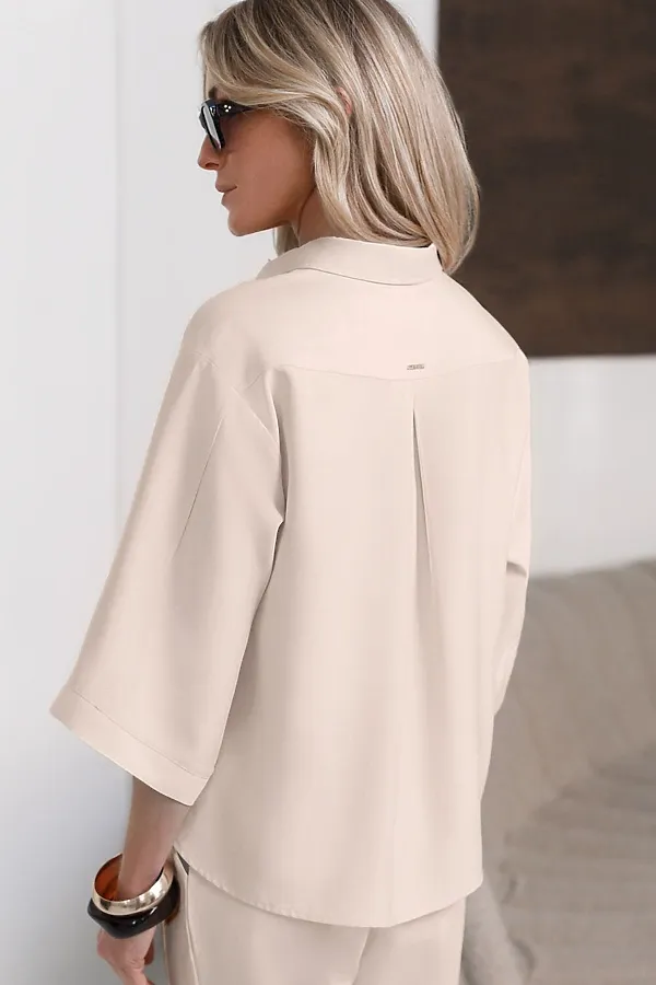 Блузка с широкими рукавами 3/4 из плотного лиоцелла VILATTE, кокосово-молочный - фото 2