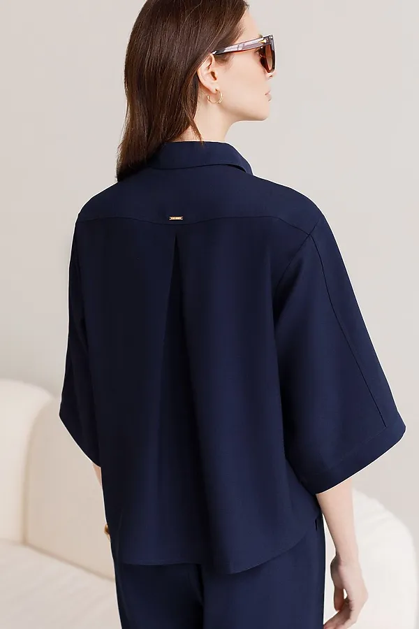Блузка с широкими рукавами 3/4 из плотного лиоцелла VILATTE, темно-синий - фото 2
