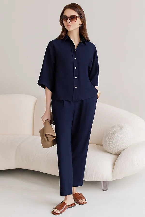 Блузка с широкими рукавами 3/4 из плотного лиоцелла VILATTE, темно-синий - фото 2