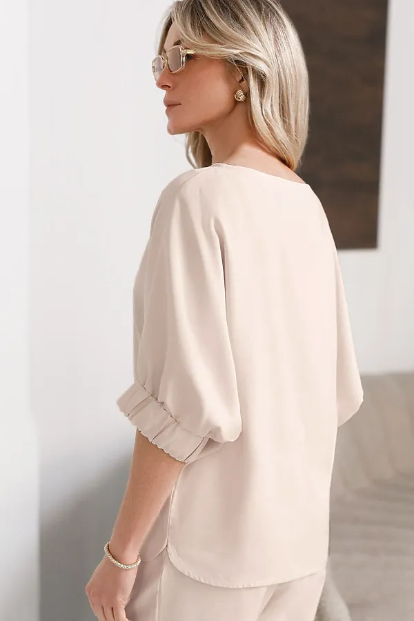 Свободная блузка с вырезом лодочка из плотного лиоцелла VILATTE, кокосово-молочный - фото 2