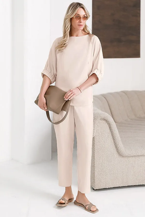 Свободная блузка с вырезом лодочка из плотного лиоцелла VILATTE, кокосово-молочный - фото 2