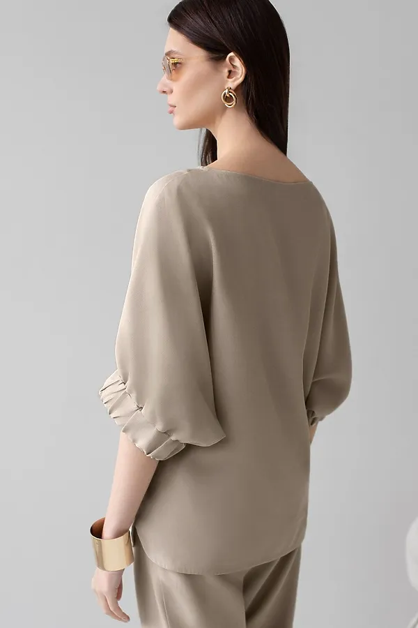 Свободная блузка с вырезом лодочка из плотного лиоцелла VILATTE, светло-бежевый - фото 2