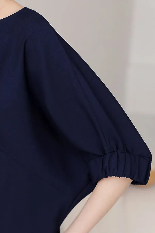 Свободная блузка с вырезом лодочка из плотного лиоцелла VILATTE, темно-синий - фото 2