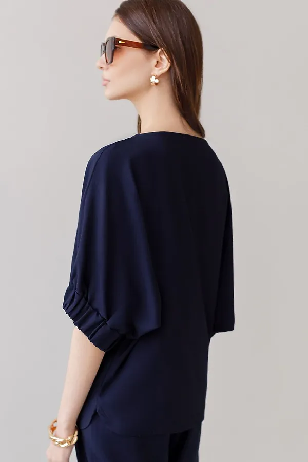 Свободная блузка с вырезом лодочка из плотного лиоцелла VILATTE, темно-синий - фото 2
