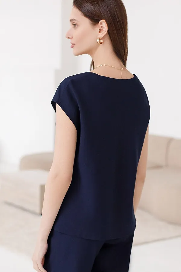 Прямые брюки с лампасами из эластичного футера двухнитки без начеса VILATTE, темно-синий - фото 2