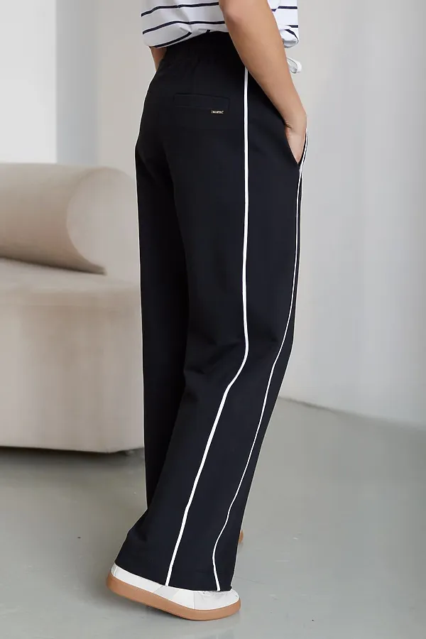 Прямые брюки с лампасами из эластичного футера двухнитки без начеса VILATTE, черный - фото 2