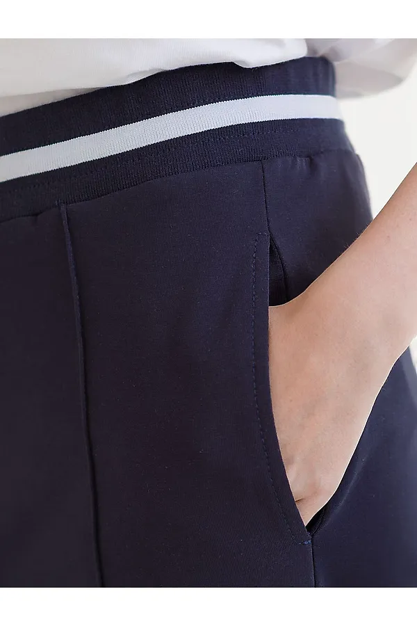 Брюки прямые со стрелками из премиального футера двухнитки с эластаном VILATTE, т.синий - фото 2