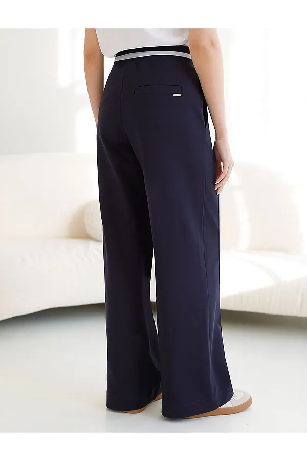 Брюки прямые со стрелками из премиального футера двухнитки с эластаном VILATTE, т.синий - фото 2