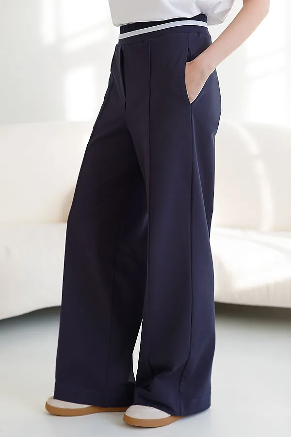 Брюки прямые со стрелками из премиального футера двухнитки с эластаном VILATTE, т.синий - фото 2