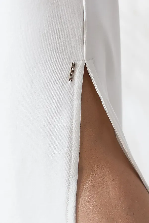 Юбка миди на резинке с разрезами из футера двухнитки с эластаном VILATTE, белый - фото 2