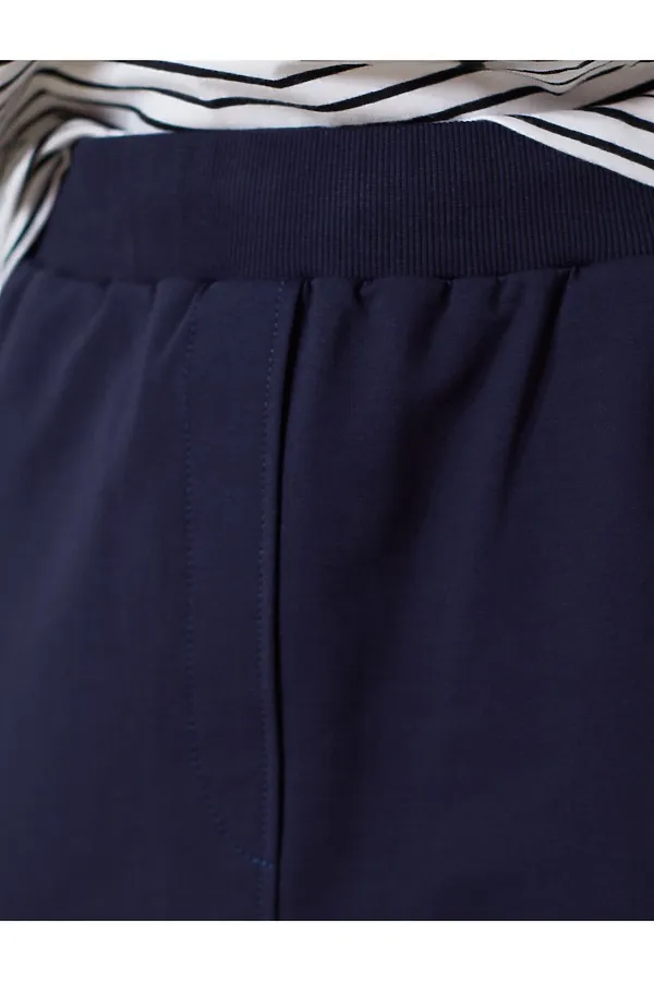 Юбка миди на резинке с разрезами из футера двухнитки с эластаном VILATTE, т.синий - фото 2