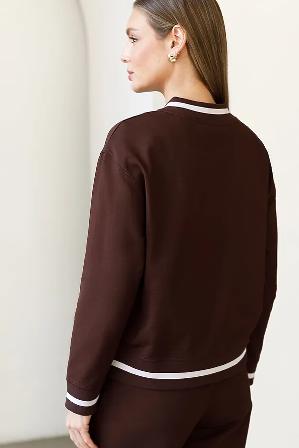 Свитшот среднего объема с V вырезом и принтом из футера двухнитки с эластаном VILATTE, коричневый - фото 2