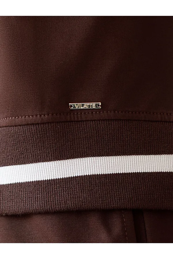 Свитшот среднего объема с V вырезом и принтом из футера двухнитки с эластаном VILATTE, коричневый - фото 2