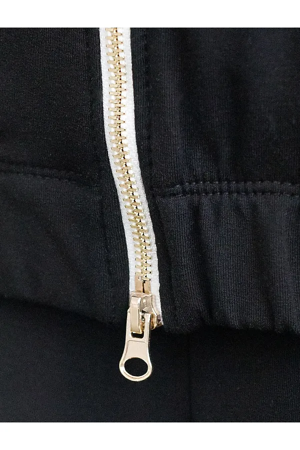 Свободный бомбер с лампасами на молнии из петельчатого футера двухнитки с эластаном VILATTE, черный - фото 2