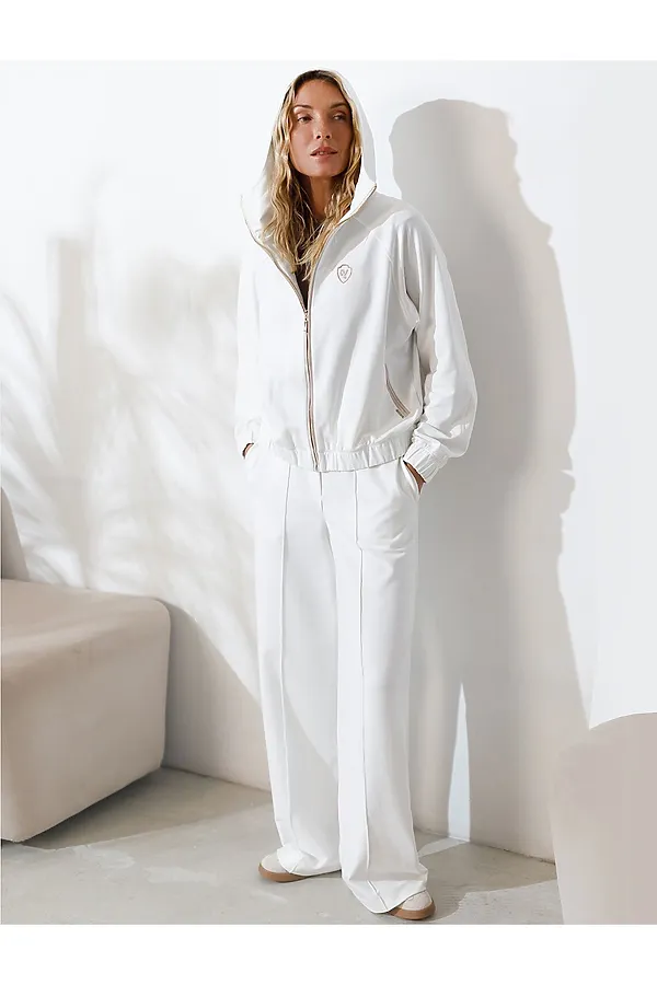 Худи на молнии из петельчатого футера двухнитки с эластаном без начеса VILATTE, белый - фото 2