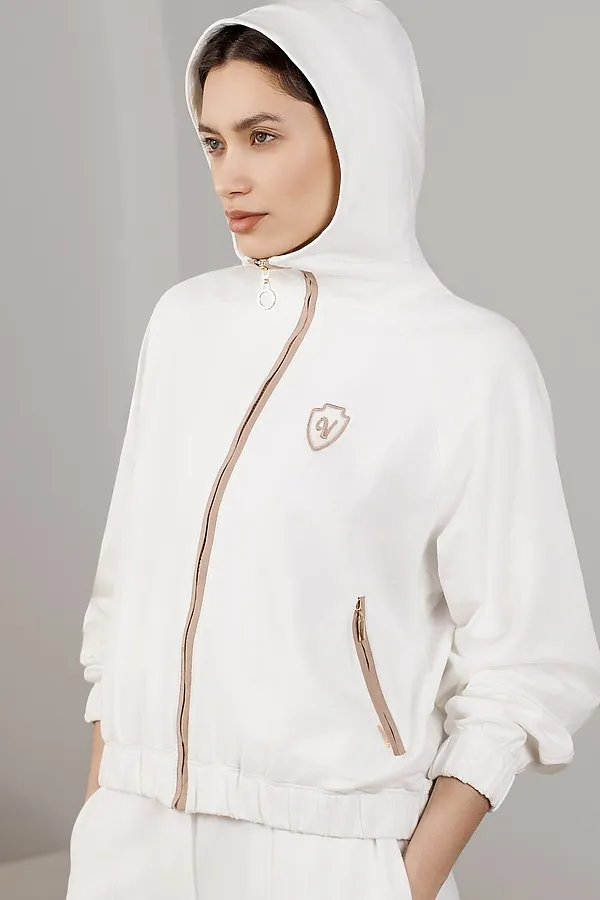 Худи на молнии из петельчатого футера двухнитки с эластаном без начеса VILATTE, белый - фото 2