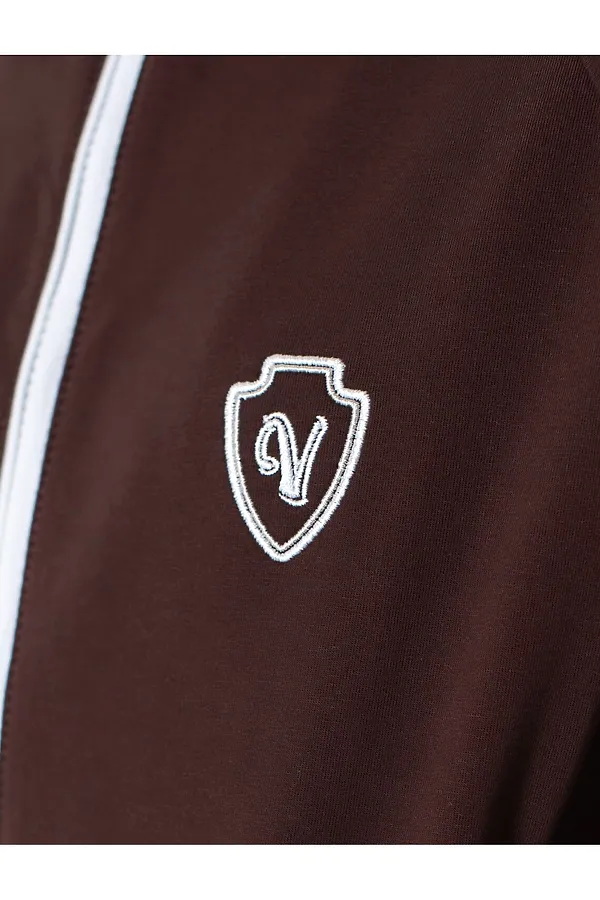 Худи на молнии из петельчатого футера двухнитки с эластаном без начеса VILATTE, коричневый - фото 2