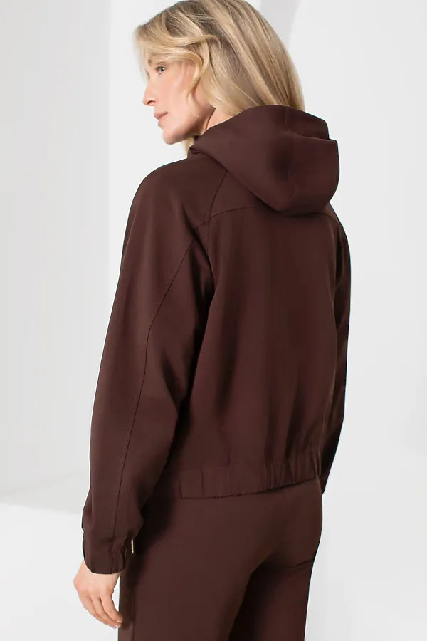 Худи на молнии из петельчатого футера двухнитки с эластаном без начеса VILATTE, коричневый - фото 2