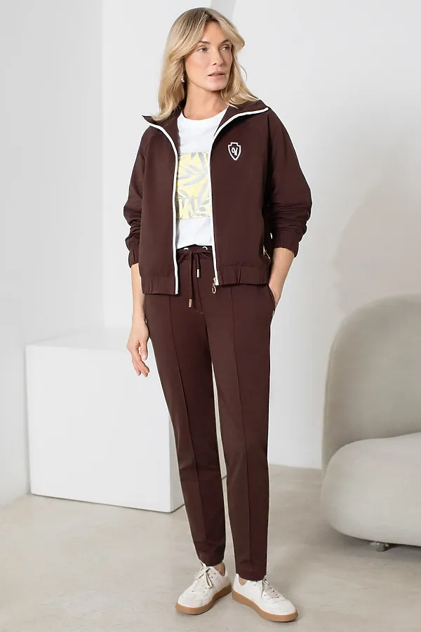 Худи на молнии из петельчатого футера двухнитки с эластаном без начеса VILATTE, коричневый - фото 2