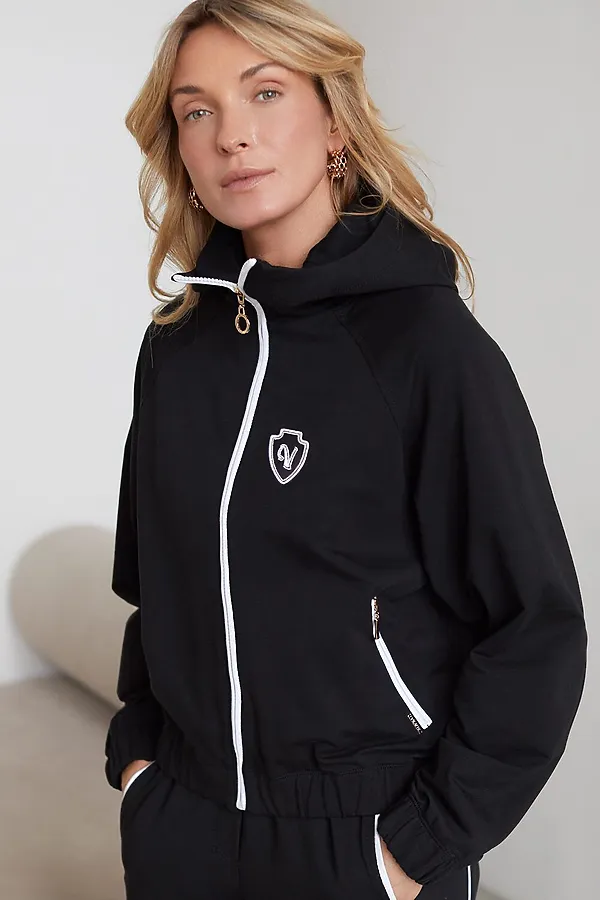 Худи на молнии из петельчатого футера двухнитки с эластаном без начеса VILATTE, черный - фото 2