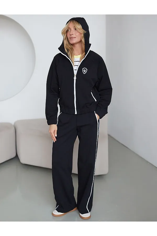 Худи на молнии из петельчатого футера двухнитки с эластаном без начеса VILATTE, черный - фото 2