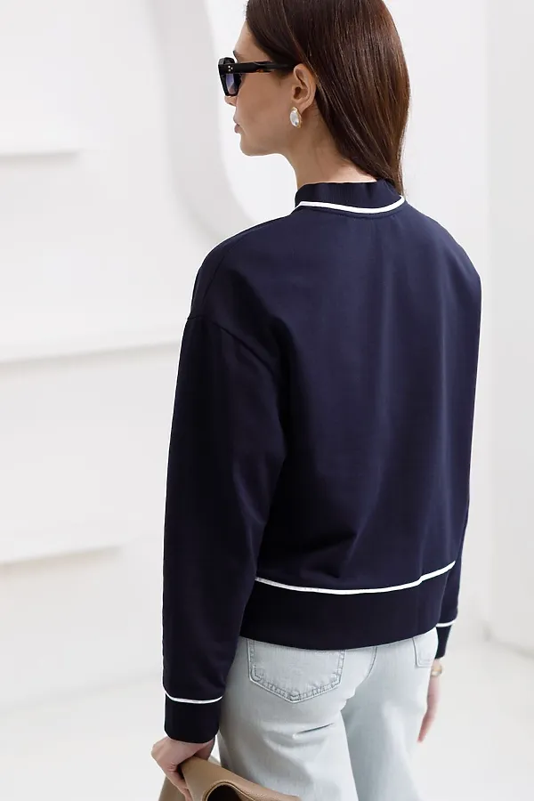 Бомбер среднего объема на пуговицах из футера двухнитки с эластаном VILATTE, т.синий - фото 2