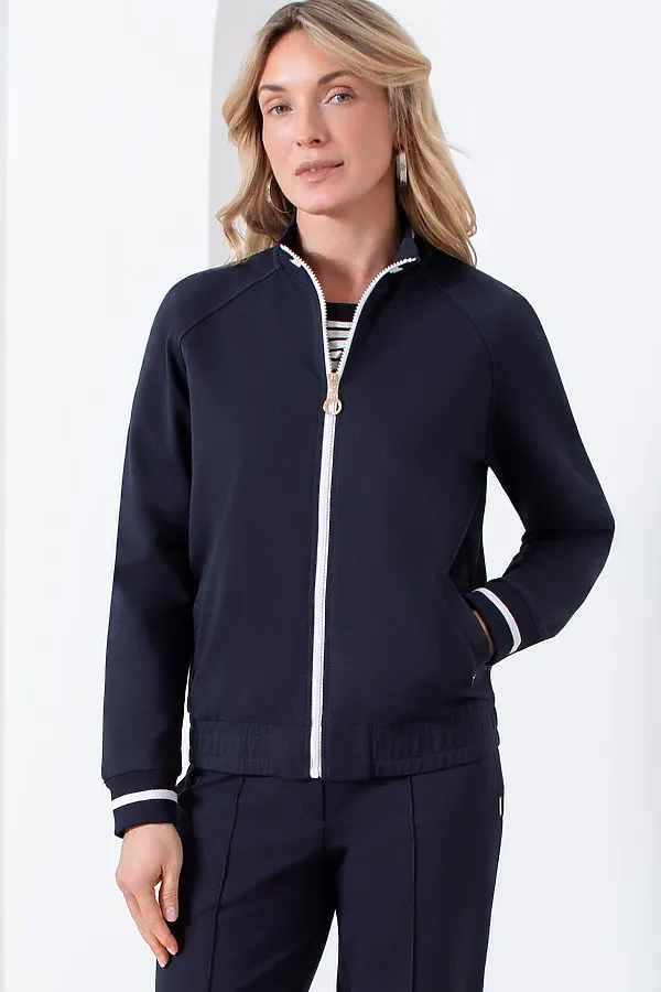 Бомбер среднего объема из футера двухнитки с эластаном VILATTE, т.синий - фото 2